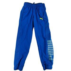 Puma Size Mens M Blue Joggers Sweatpants Elastic Waist Logo Athletic Mesh Panels